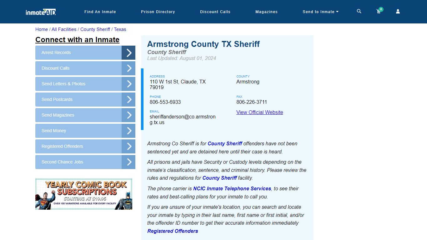 Armstrong County TX Sheriff - Arrests Warrants - InmateAid